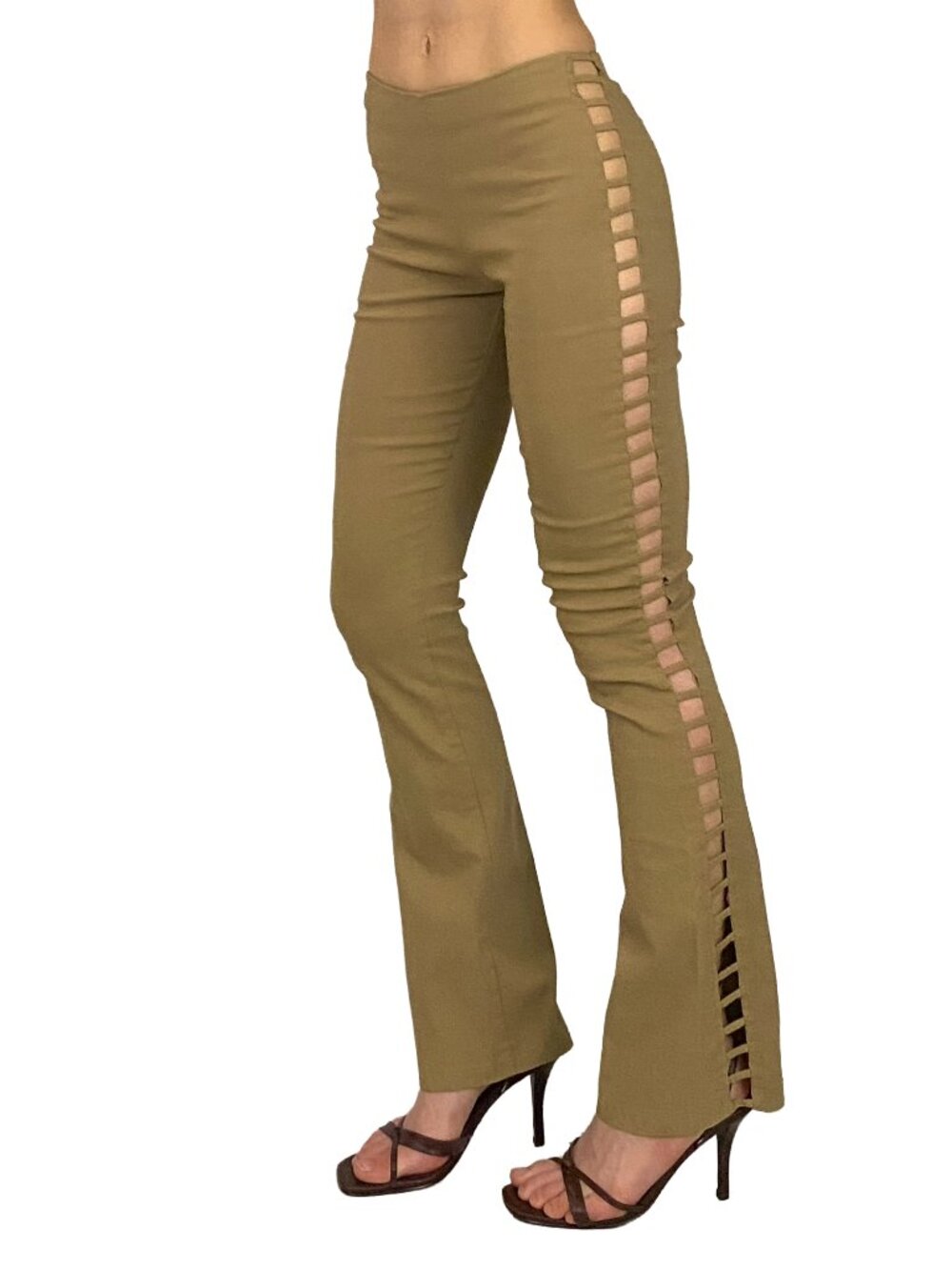 y2k tan side ladder cut out pants by 579